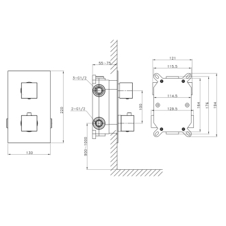 LATUS podomietková sprchová termostatická batéria, box, 3 výstupy, chróm 1102-63