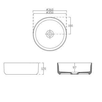 INFINITY ROUND keramické umývadlo na dosku, priemer 36x12 cm, čierna mat 10NF65036B
