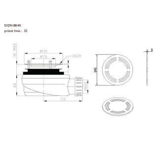 FLEXIA vaničkový sifón, priemer 90mm, DN40, okrúhla krytka čierna 91432