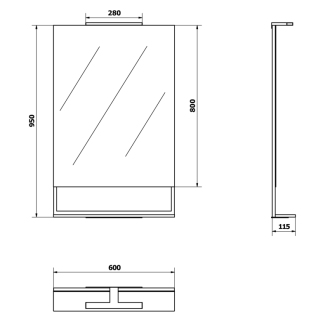 ERUPTA zrkadlo s poličkou a LED osvetlením 60x95x12cm, čierna mat ERU310