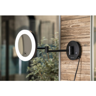 Kozmetické zrkadlo s LED osvetlením, okrúhle, čierna mat MW855
