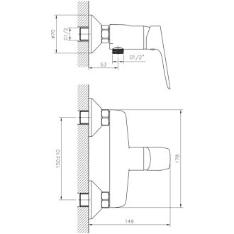 SCHMITZ nástenná sprchová batéria, rozteč 150mm, chróm 863.011.1