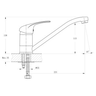 HOFFER stojanková drezová batéria, 221mm, otočné ramienko, chróm 424.050.1
