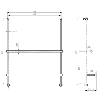 Závesný držiak uterákov na sprchovú zástenu 600x730x125mm, chróm 1301-09