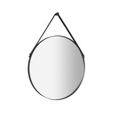 ORBITER zrkadlo okrúhle s koženým opaskom, ø 50cm, čierna mat ORT050