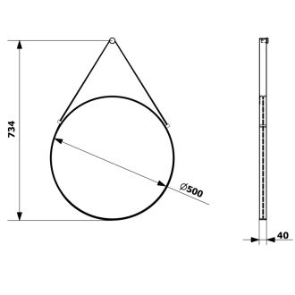 ORBITER zrkadlo okrúhle s koženým opaskom, ø 50cm, čierna mat ORT050