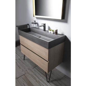 QUADRADO betónové umývadlo vrátane výpuste, 96x44 cm, čierny granit AR466