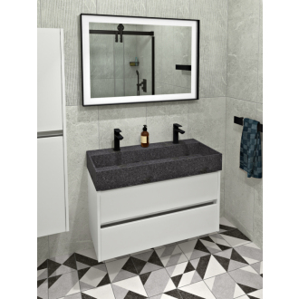 QUADRADO betónové umývadlo vrátane výpuste, 96x44 cm, 2 otvory, čierny granit AR473