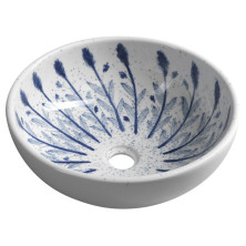 PRIORI keramické umývadlo, priemer 41cm, biela s modrým vzorom PI028