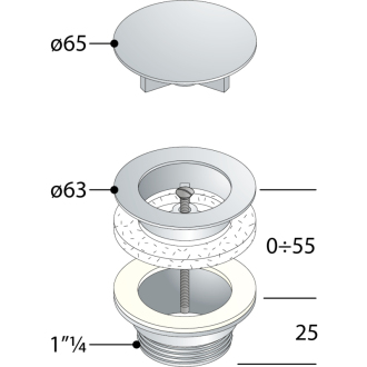 Umývadlová výpusť 5/4“, neuzatvárateľná, veľká krytka, hr.10-55mm, čierna 542.742.5B
