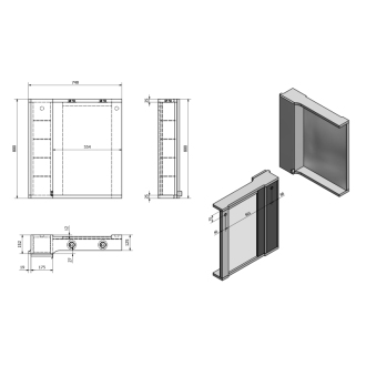 PULSE galerka s LED osvetlením 2 x 3W, 75x80x17 cm, pravá, biela/antracit (PU078P)