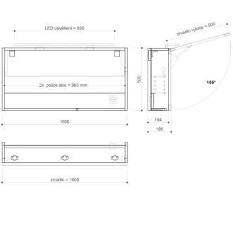 CLOE galerka s LED osvetlením 100x50x18cm, biela (CE100) CE100-0030