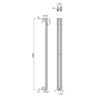 PILON vykurovacie teleso 122x1800 mm, so štyrmi háčikmi pre uterák, chróm IZ123