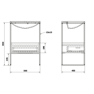 SKA konzola pod umývadlo so zásuvkou 600x850x460mm, čierna mat/biela lesk SKA601