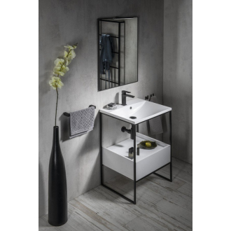 SKA konzola pod umývadlo so zásuvkou 600x850x460mm, čierna mat/biela lesk SKA601