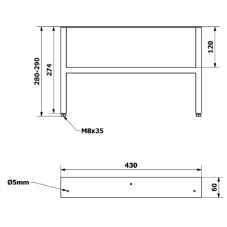 MITRA podperné nohy 60x280-290x430mm, lakovaná oceľ, čierna mat, 2ks 30315
