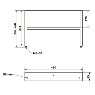 AMIA podperné nohy 60x240-250x430mm, lakovaná oceľ, čierna mat, 2ks 30319