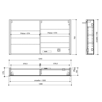 ALIX galerka s LED osvetlením, 2x dvierka, 126x70x17, 5cm, biela AX126-0030