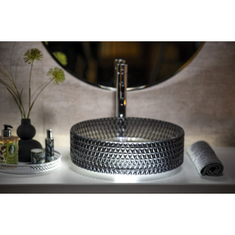 MARAGUA sklenené gravírované umývadlo, priemer 39,5 cm, čierna TY214