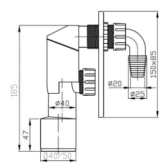 Podomietkový práčkový sifón, 2 prípojky, DN40/50, nerez 168.452.3