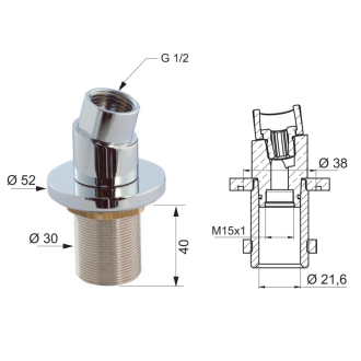 Sprchová priechodka na vaňu s medzikusom F1/2&quot;-M15x1, chróm 1205-41