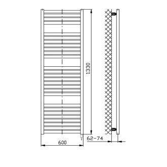 TONDI-E elektrické vykurovacie teleso rovné 600x1330 mm, 600W, biela DE480T