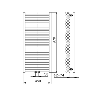 TONDI vykurovacie teleso rovné 450x970 mm, stredové pripojenie, biela DT450T