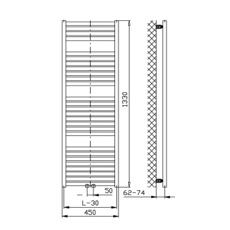 TONDI vykurovacie teleso rovné 450x1330 mm, stredové pripojenie, biela DT470T