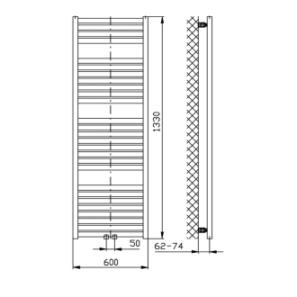 TONDI vykurovacie teleso rovné 600x1330 mm, stredové pripojenie, čierna mat DT486T