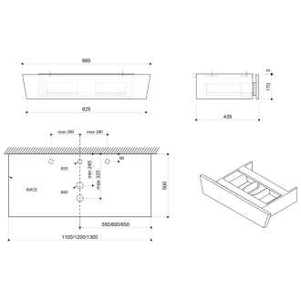 TWIGA PLUS umývadlová zásuvka 88,5x17x43,5cm, biela mat VC460-3131