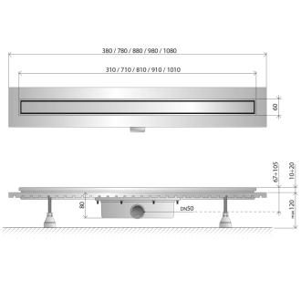 ESSEFLOW nerezový sprchový kanálik s roštom, 380x136x80 mm 6963.101.8