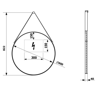 ORBITER okrúhle LED podsvietené zrkadlo s koženým pásikom, ? 60cm, čierna mat ORL060