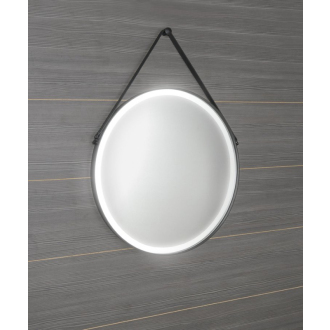 ORBITER okrúhle LED podsvietené zrkadlo s koženým pásikom, ? 60cm, čierna mat ORL060