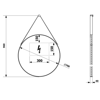 ORBITER okrúhle LED podsvietené zrkadlo s koženým pásikom, ? 70cm, čierna mat ORL070