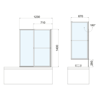 OLBIA vaňová zástena s pneumatickým zdvihom, š. 1230 mm, čierna mat, číre sklo 30317B