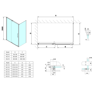ROLLS LINE obdĺžnikový sprchovací kút 1400x800 mm, L/P variant, číre sklo RL1415RL3215
