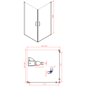 One štvorcový sprchovací kút 900x900 mm, rohový vstup GO4990GO4990