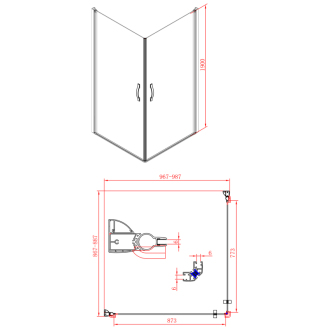 One obdĺžnikový sprchovací kút 1000x900 mm, L/R variant, rohový vstup GO4910GO4990