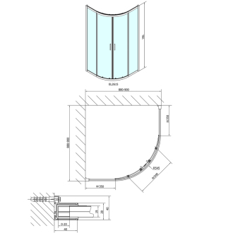 EASY LINE štvrťkruhová sprchová zástena 900x900mm, L/R, číre sklo EL2615