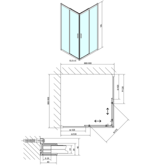 EASY LINE štvorcová sprchová zástena 900x900mm, číre sklo EL5115