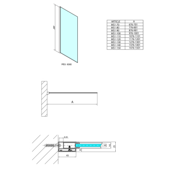 MODULAR SHOWER jednodielna zástena pevná na inštaláciu na stenu, 700 mm MS1-70
