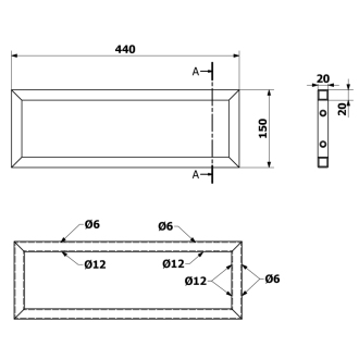 Podperná konzola 440x150x20mm, lakovaná oceľ, čierna mat, 1 ks