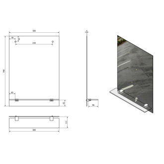 Aqualine Zrkadlo 50x70cm, vrátane závesov, s otvormi pre policu 22429