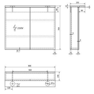 KAWA galerka s LED osvetlením 80x70x25, 5cm, biela WGL80