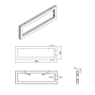 Podperná konzola 490x150x20mm, lakovaná oceľ, čierna mat, 1 ks 30360