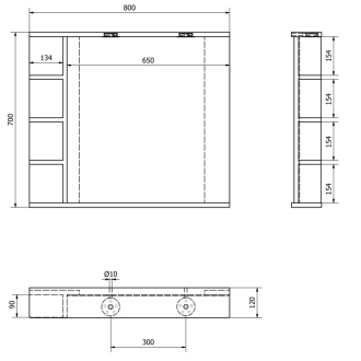 Aqualine KORIN zrkadlo s LED osvetlením a poličkami 80x70x12cm KO350