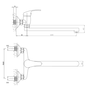 AQUALINE 35 nástenná batéria, ramienko ploché, 220 mm, chróm 52031
