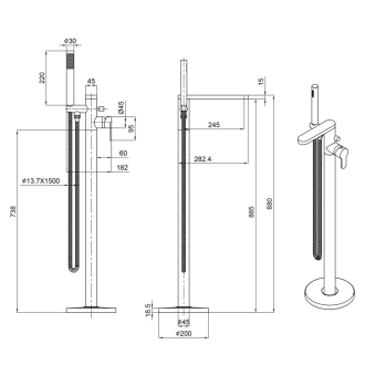 SEMA vaňová batéria s pripojením do podlahy, výška 860 mm, chróm ZU420