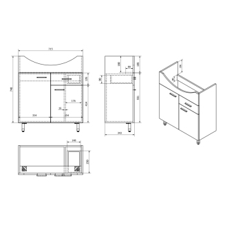 Aqualine ZOJA umývadlová skrinka 71,5x74x34cm, dub platin 51175