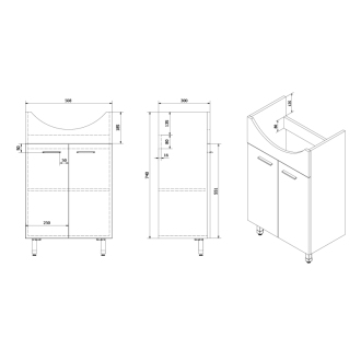 Aqualine ZOJA umývadlová skrinka 50,5x74x30cm, dub platin 51057